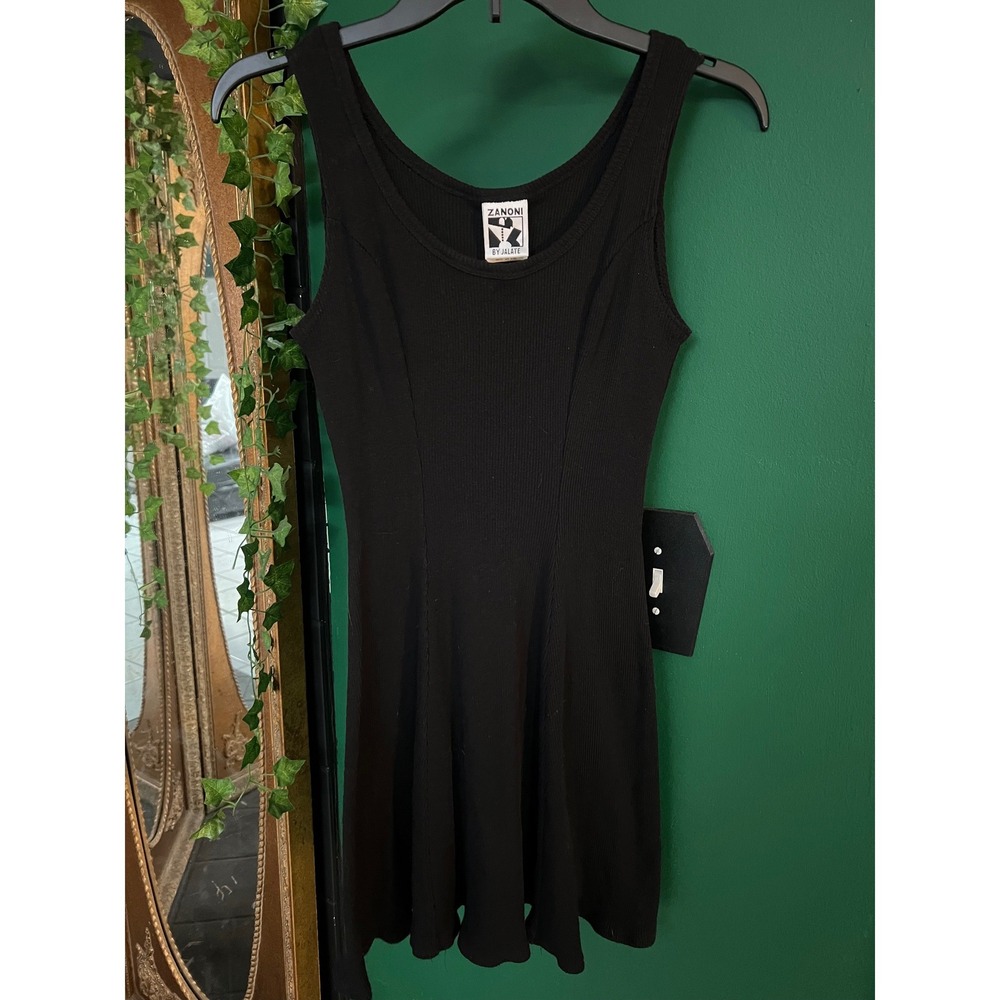 Vintage Zanoni by Jalate Black Ribbed Cotton Skater Mini Dress Small Made in USA